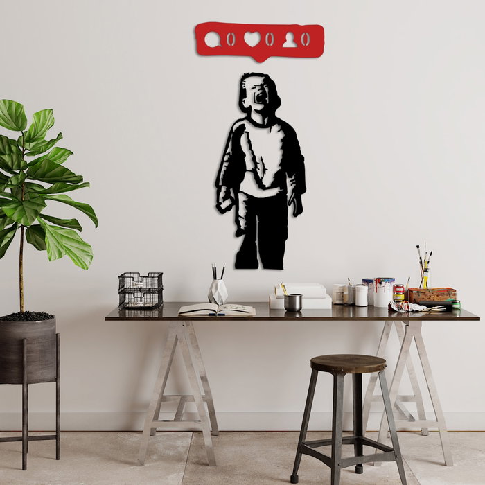 Wallity Banksy Metal 05 Escultura de pared en negro y rojo